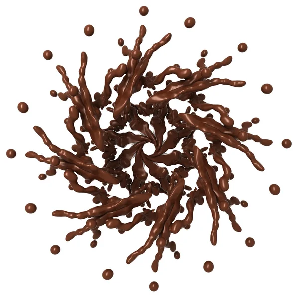 Zoete Splashes: Vloeibare chocolade stervorm met druppels — Stockfoto