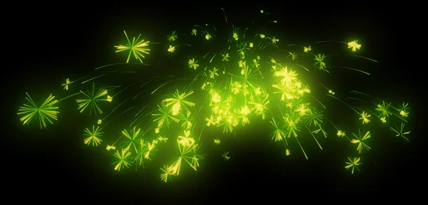 Viering: groene feestelijke vuurwerk 's nachts — Stockfoto