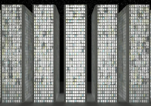 Edifici in centro di notte: Grattacieli astratti — Foto Stock