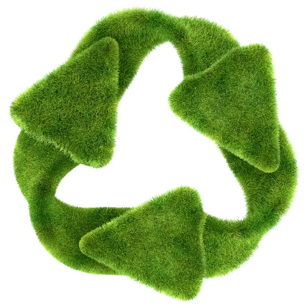 Sustentabilidade ecológica: símbolo de reciclagem de relva verde — Fotografia de Stock