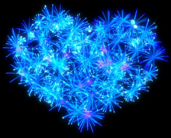 Valentinky den modrý ohňostroj tvaru srdce — Stock fotografie
