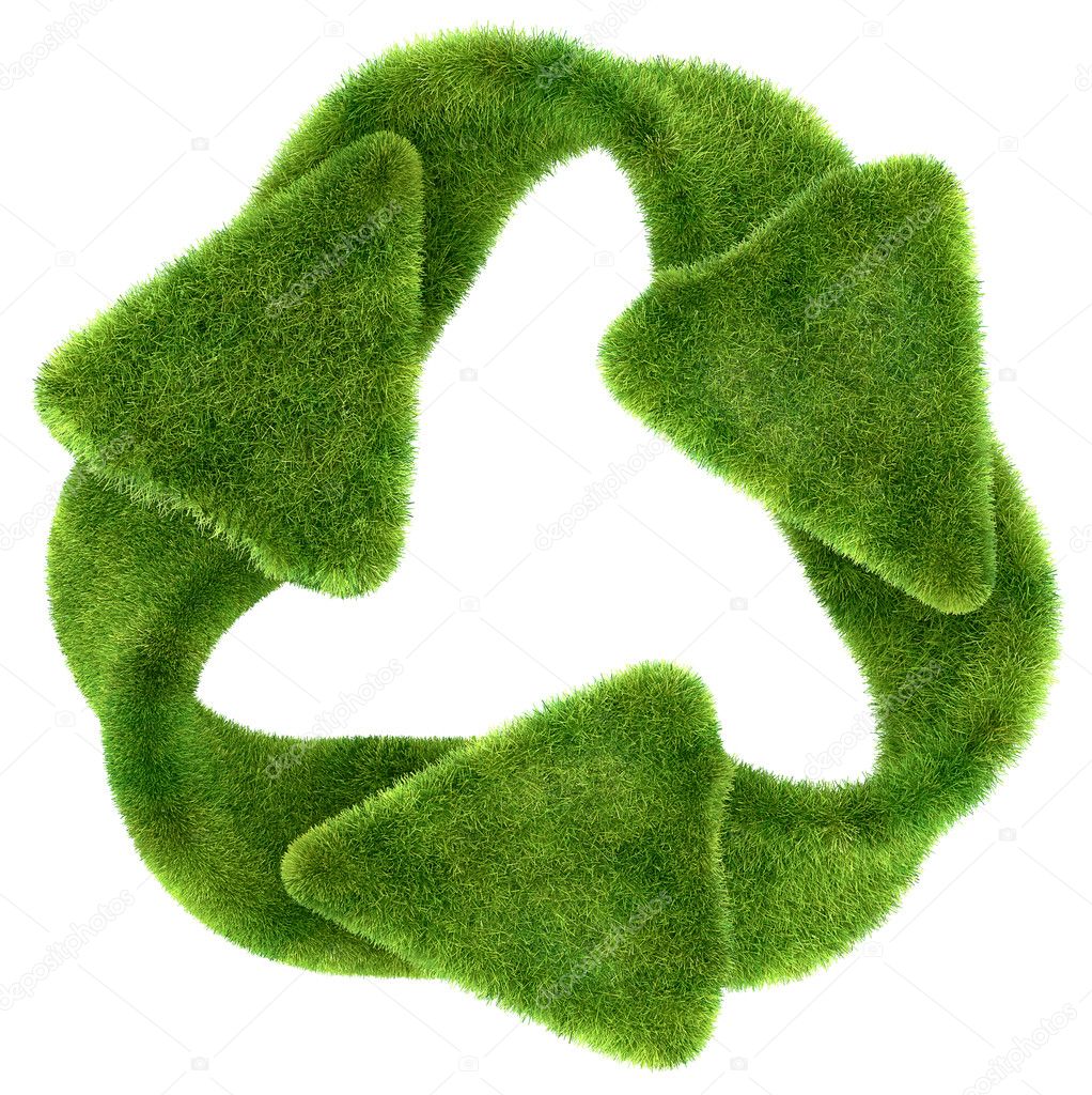 Ecological sustainability: green grass recycling symbol