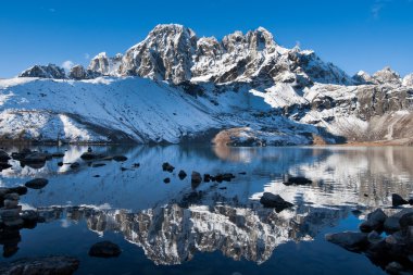 Sacred Gokyo Lake and mountain peak in Himalayas clipart