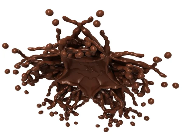 Splashes: Chocolate líquido com gotas isoladas — Fotografia de Stock