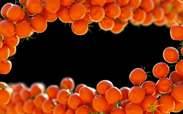 Smakelijke rode tomaten stroom over zwart — Stockfoto