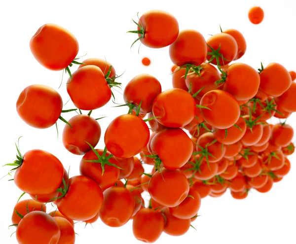 Chutné červené rajčata toku přes bílý — Stock fotografie