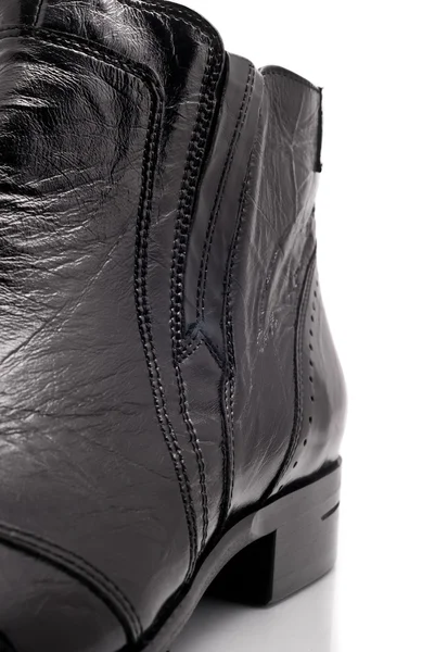 Zbliżenie czarne skórzane męskie boot — Zdjęcie stockowe