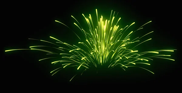 Holiday: green festive fireworks at night — Stock Photo, Image
