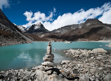 Balance: Stone stack and Sacred Lake near Gokyo clipart