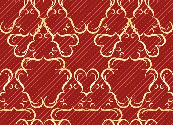 Gold seamless pattern on a red background — Stock Vector