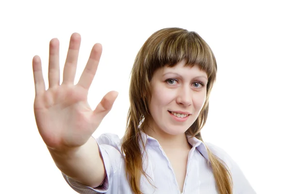 Fiatal lány megmutatja a kezét — Stock Fotó