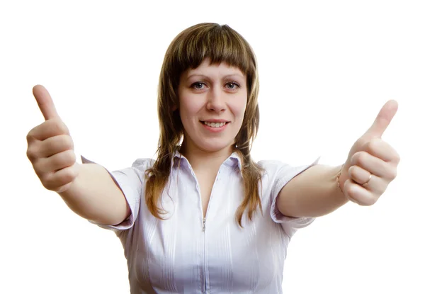 Молодая девушка с двумя большими пальцами вверх Лицензионные Стоковые Фото