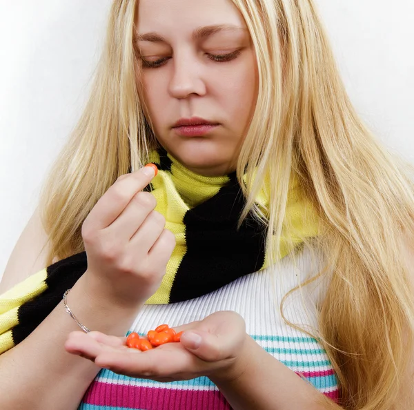 Girl with pills.treatment — Stock Photo, Image