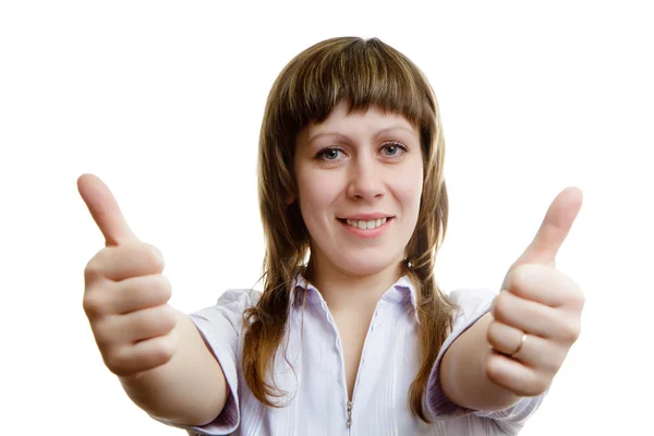 Young girl with two thumbs up — Stock Photo, Image