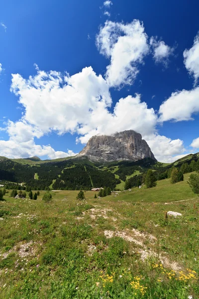 Gardena valley and Langkofel mount — Stock Photo, Image