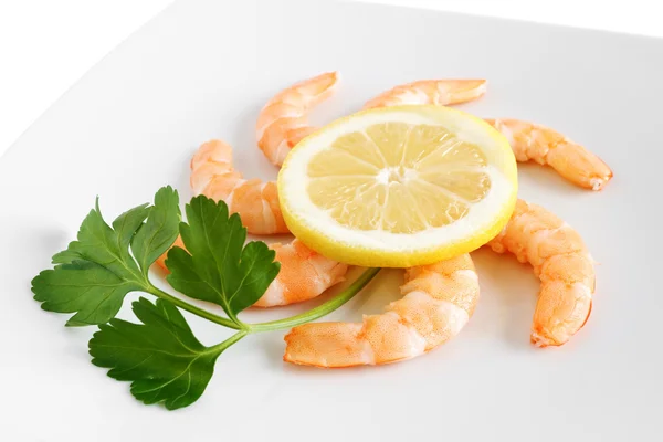 Lemon and shrimps closeup — Stock Photo, Image