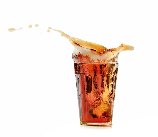 Cola glass and cola splashing — Stock Photo, Image