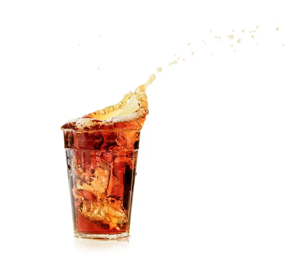 Cola glass and cola splashing — Stock Photo, Image