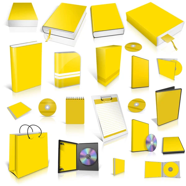 Żółty 3d kolekcja pusty okładka — Zdjęcie stockowe