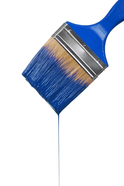 En pensel droppande med blå färg — Stockfoto