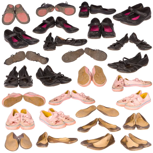 Muitas botas velhas em branco — Fotografia de Stock