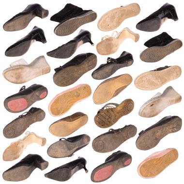 Many old boots on white clipart