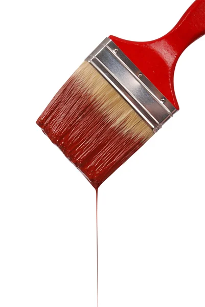 Kırmızı boya ile damlayan boya fırçası — Stok fotoğraf