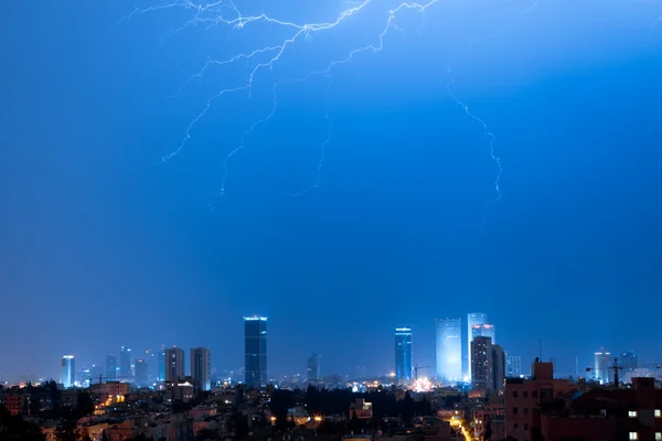 stock image Lightning over a Tel aviv city