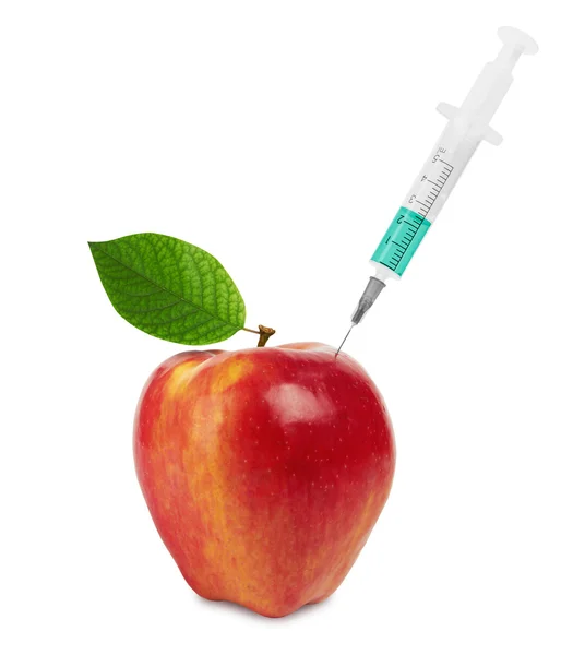 红苹果和注射器 — 图库照片