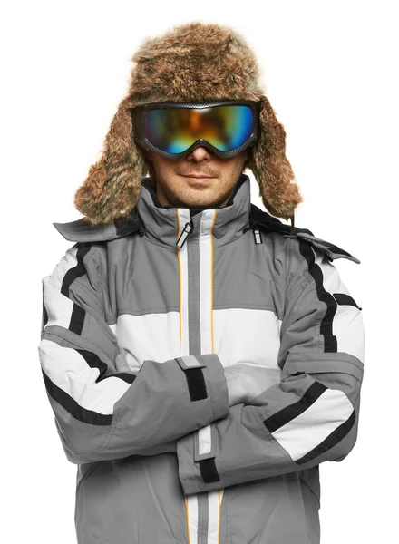 Homem de óculos de esqui e sportswear — Fotografia de Stock