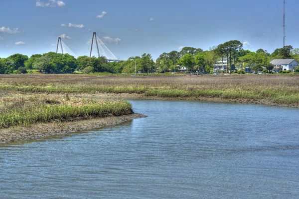 Paisaje oceánico con puente avenal en Charleston, SC — Foto de Stock