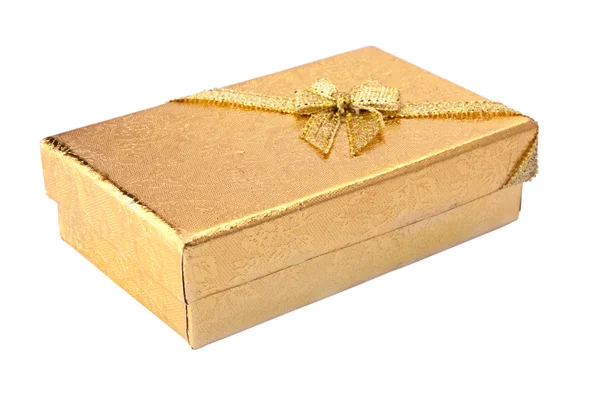 Golden Gift Box and Ribbon Bow — Stock Photo, Image