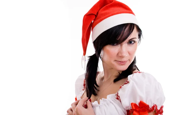 Hermosa mujer feliz Navidad sobre fondo blanco —  Fotos de Stock