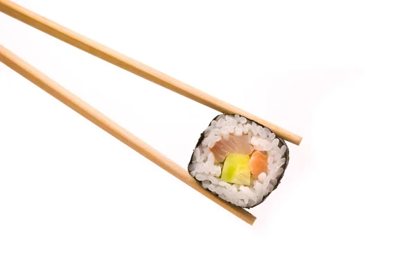 Sushi with chopsticks isolated on a white background — Stock Photo, Image