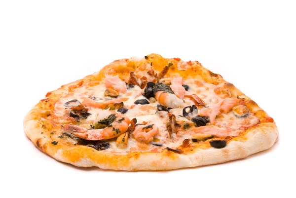 Pizza with cheese, sauce a mafia, a cream from artichokes, shrim — Stock Photo, Image