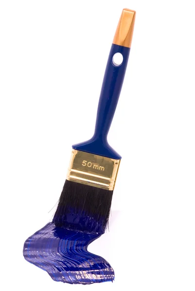 Brush with blue paint on the white background — Stock Photo, Image