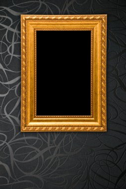 Gold frame on black vintage wallpaper background clipart