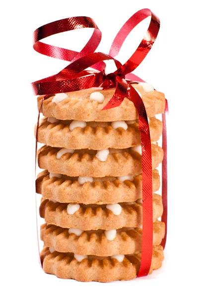 Εορταστική καρδιά cookies που απομονώνονται σε λευκό φόντο — Φωτογραφία Αρχείου