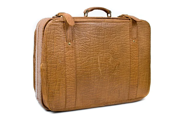 하얀 배경에 고립 된 낡은 여행 가방 — 스톡 사진
