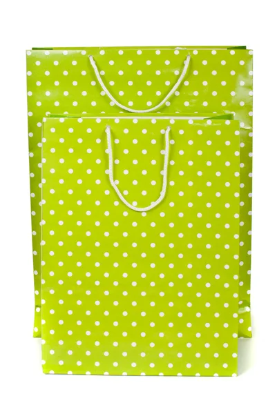 흰색 배경에 고립 된 녹색 종이 쇼핑백 — 스톡 사진