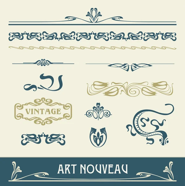 Vectoren art nouveau - veel nuttige elementen voor het verfraaien van uw lay-out instellen Rechtenvrije Stockvectors