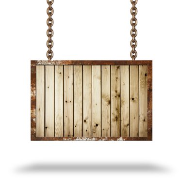 Plank wooden signboard. Chain. clipart