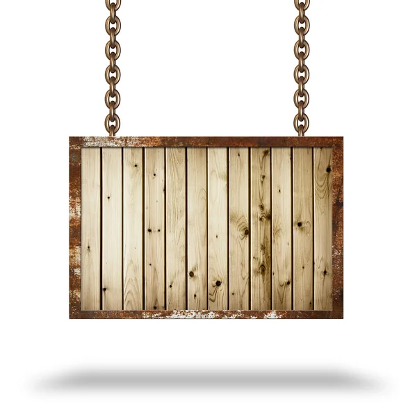 stock image Plank wooden signboard. Chain.