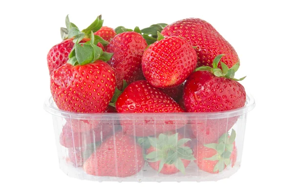 Punnet of strawberries isolated on white — Stock Photo, Image