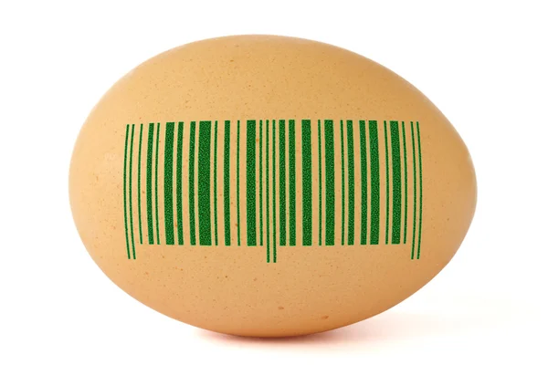 Brown egg with green barcode — Stock Photo, Image