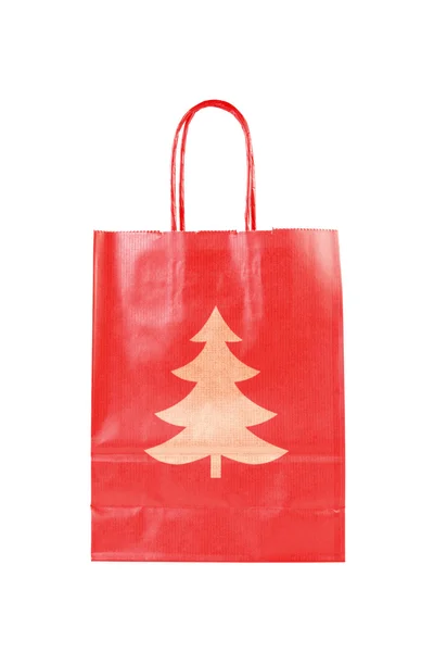Red paper bag with christmas tree symbol — Stock Photo, Image