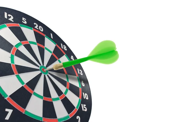 Green dart hitting target center — Stock Photo, Image
