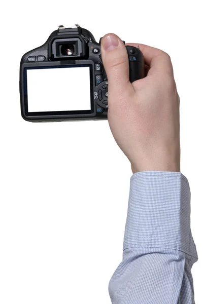 Mão com câmera fotográfica — Fotografia de Stock