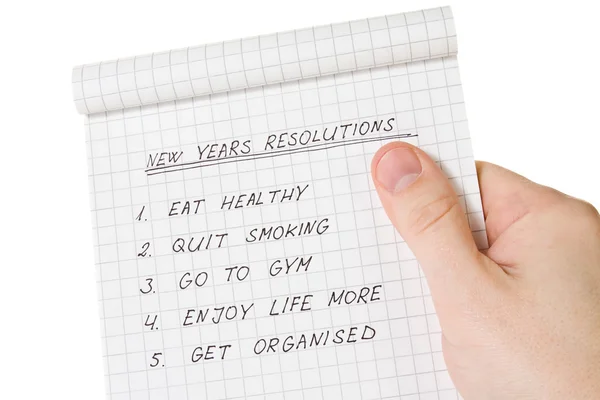 Hand holding list of resolutions — Stock Photo, Image