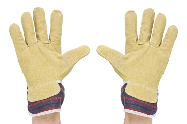 Две руки с рабочие перчатки — стоковое фото